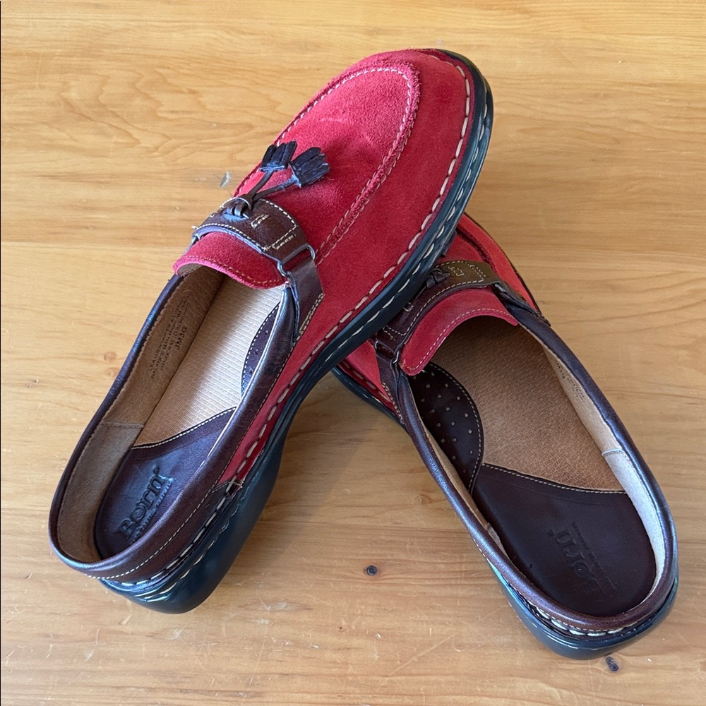 BORN Bally Red Suede Loafers with Tassels